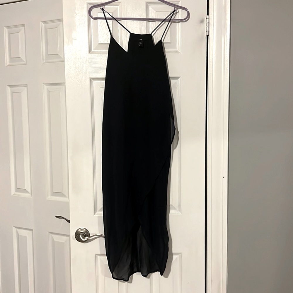 H&M dark navy blue maxi sheet hi-lo dress size 6